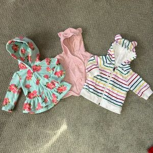3 piece jacket bundle pink floral rainbow stripe coat hooded 3-6 month baby girl